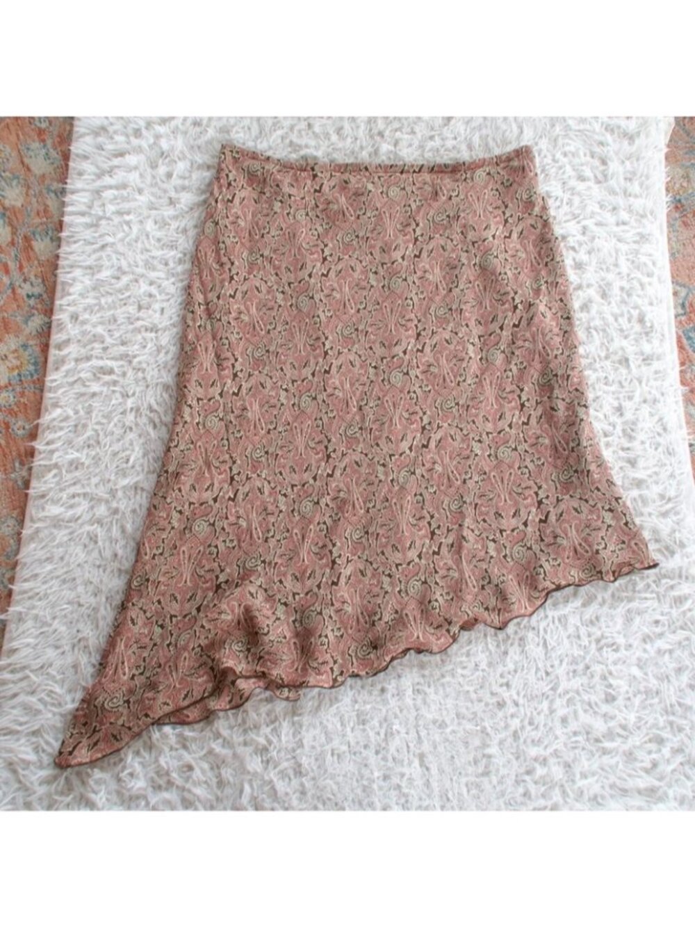 vintage asymmetrical silk paisley midi skirt